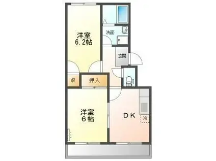 オレンジタウン(2DK/1階)の間取り写真