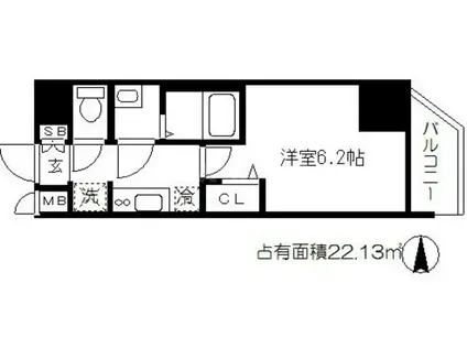 プレサンス心斎橋クオーレ(1K/7階)の間取り写真
