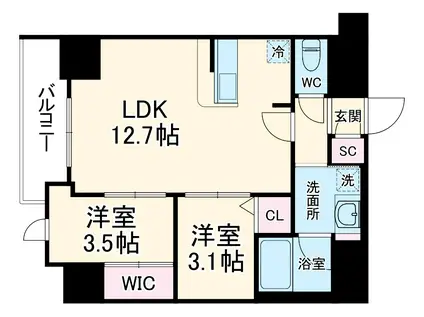 コンフォリア・リヴ北浜高麗橋(2LDK/1階)の間取り写真