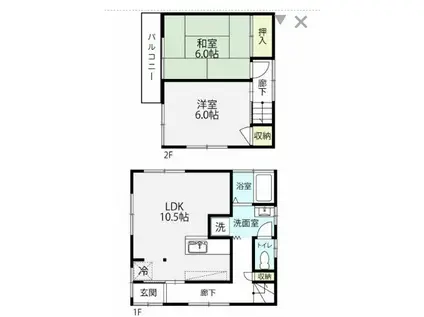 東京都新宿線 瑞江駅 徒歩33分 2階建 築50年(2LDK)の間取り写真