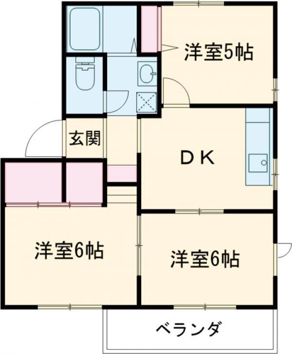 プレゼンテ大和B棟(3DK/1階)の間取り写真
