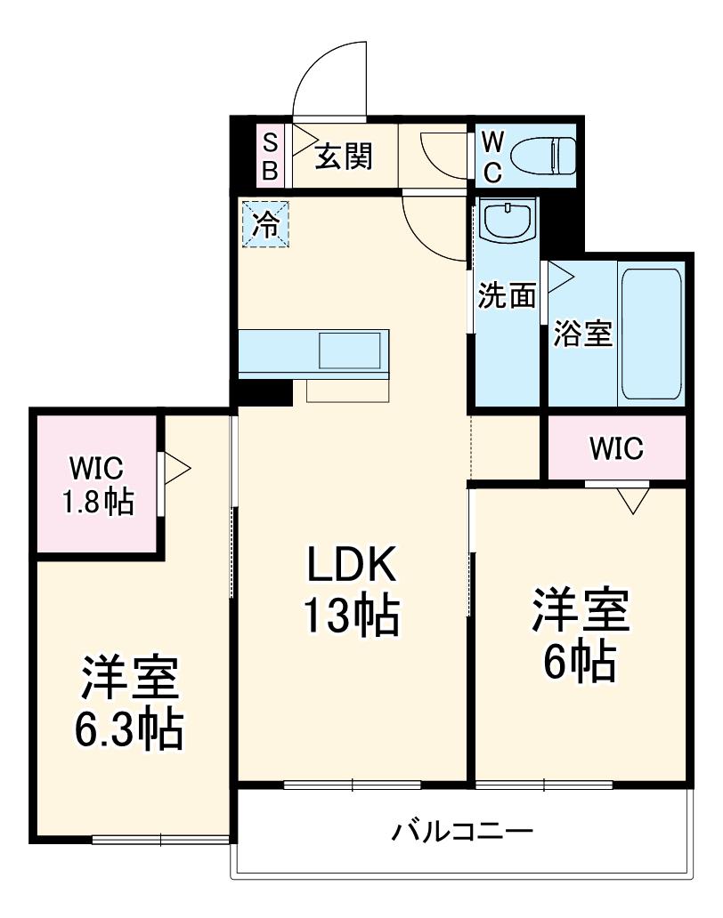 M.DALBERSHE武蔵小杉(2LDK/2階)の間取り写真