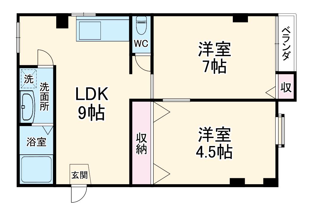 パールハイツ野里(2LDK/1階)の間取り写真