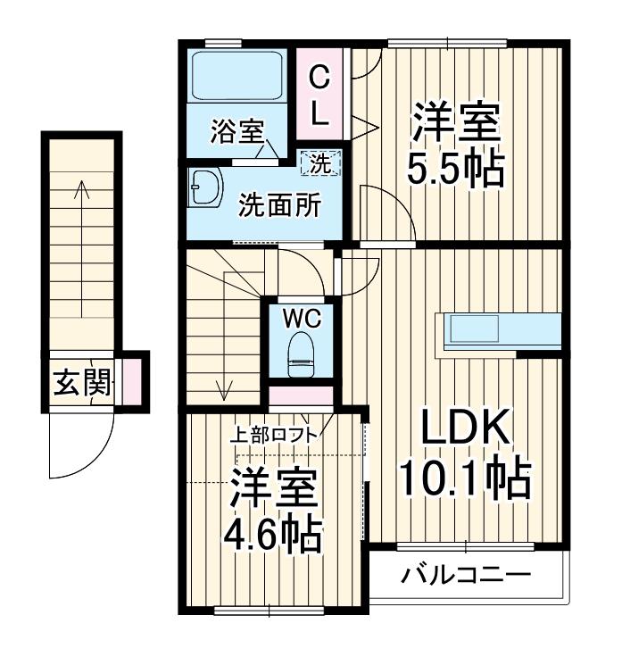 クレール湘南(2LDK/2階)の間取り写真