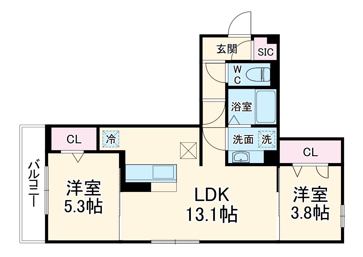 フラクタス湘南茅ヶ崎(2LDK/1階)の間取り写真