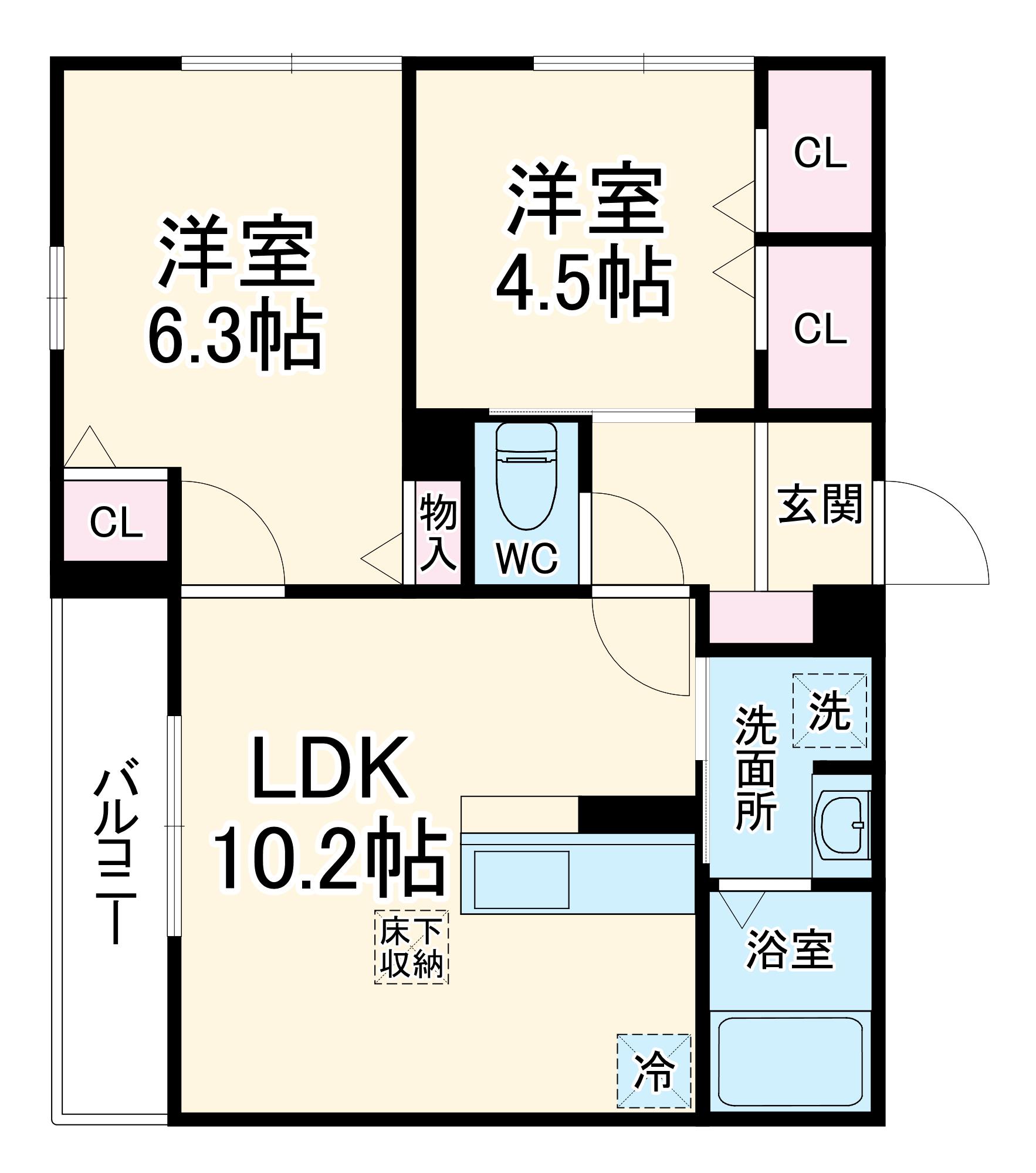 フラクタス湘南茅ヶ崎(2LDK/1階)の間取り写真