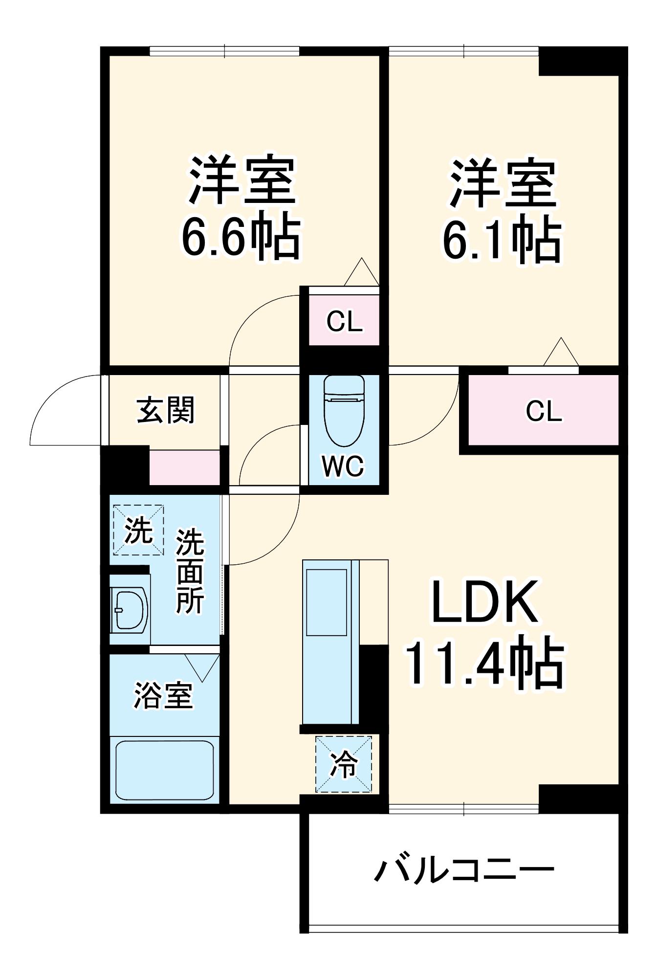 フラクタス湘南茅ヶ崎(2LDK/2階)の間取り写真