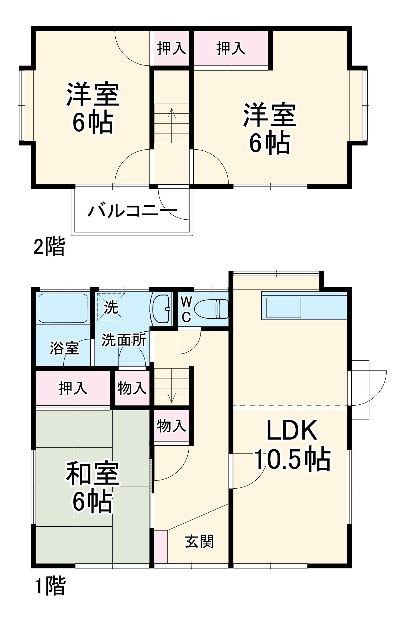 身延線 南甲府駅 徒歩51分 2階建 築39年(3LDK)の間取り写真