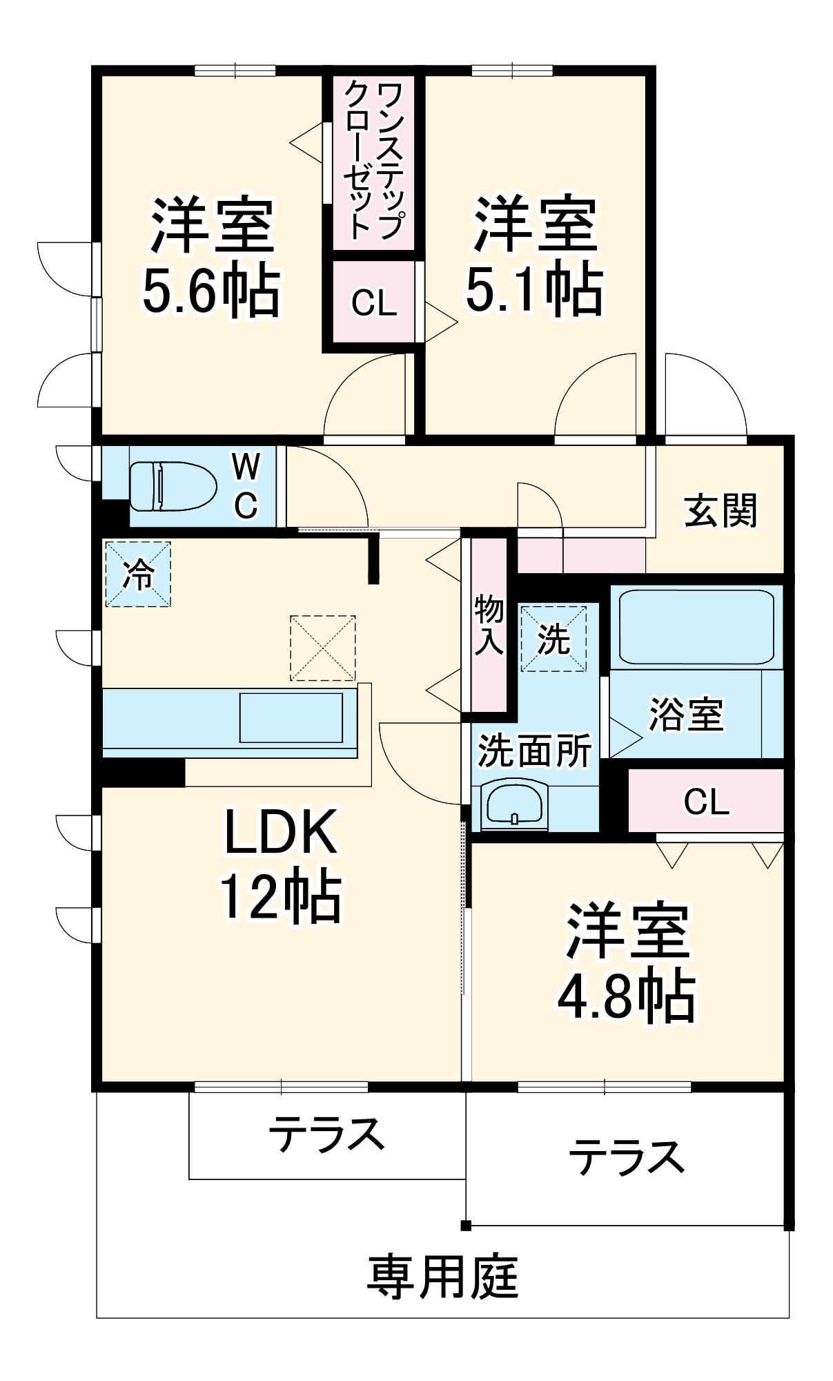 EMⅠNENCE A棟(3LDK/1階)の間取り写真