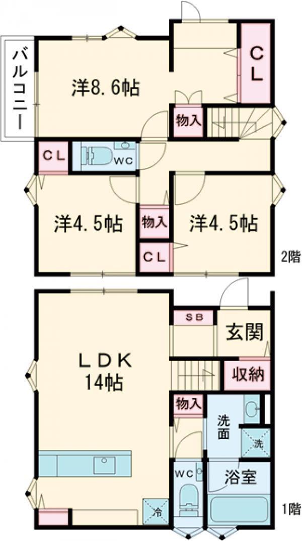 京王電鉄京王線 調布駅 バス乗車時間:14分 大沢グランド入口バス停で下車 徒歩5分 2階建 築1年(3LDK)の間取り写真