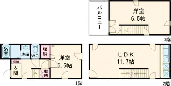 東急田園都市線 三軒茶屋駅 徒歩12分 3階建 築5年(2LDK)の間取り写真