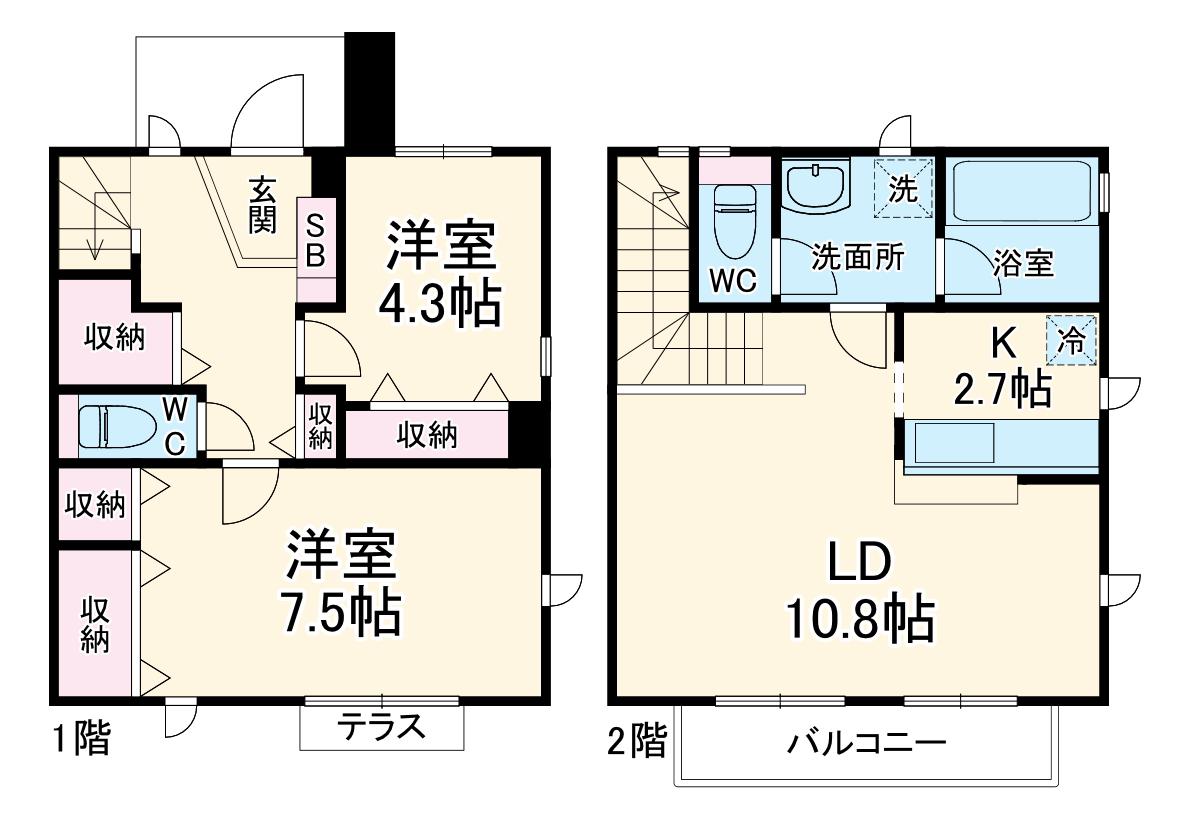 茅ヶ崎東海岸南3丁目テラスハウス(2LDK)の間取り写真
