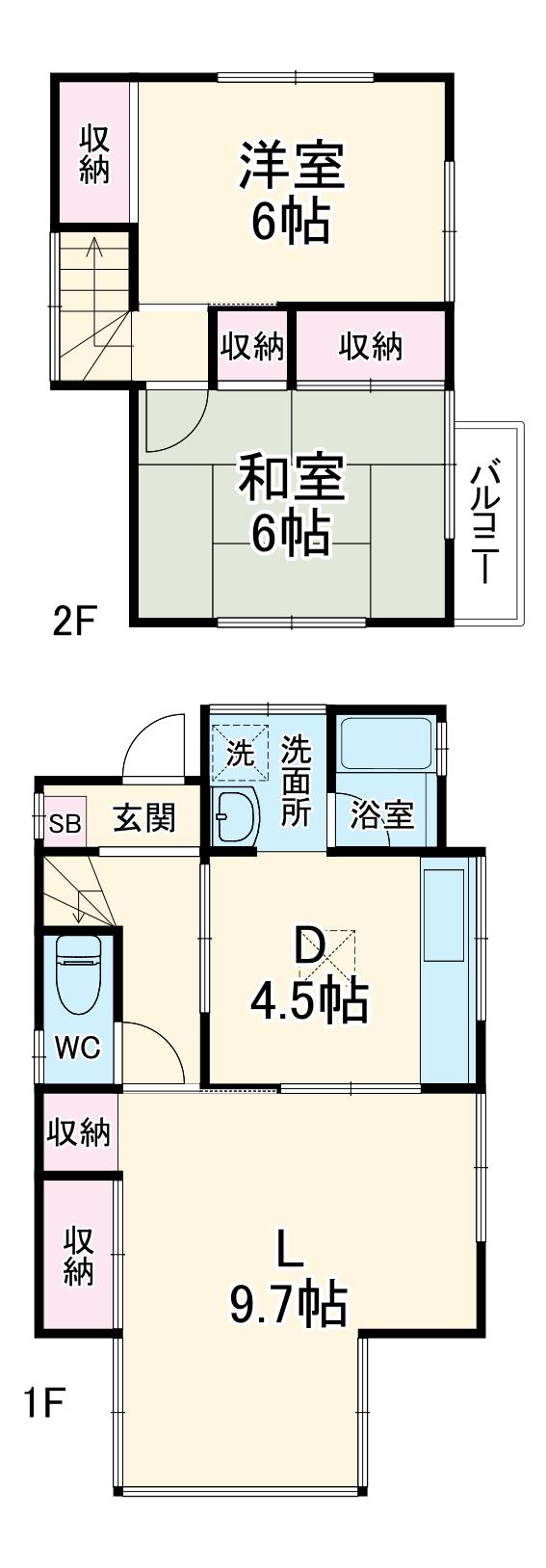 京成電鉄松戸線 五香駅 徒歩28分 2階建 築45年(2LDK)の間取り写真