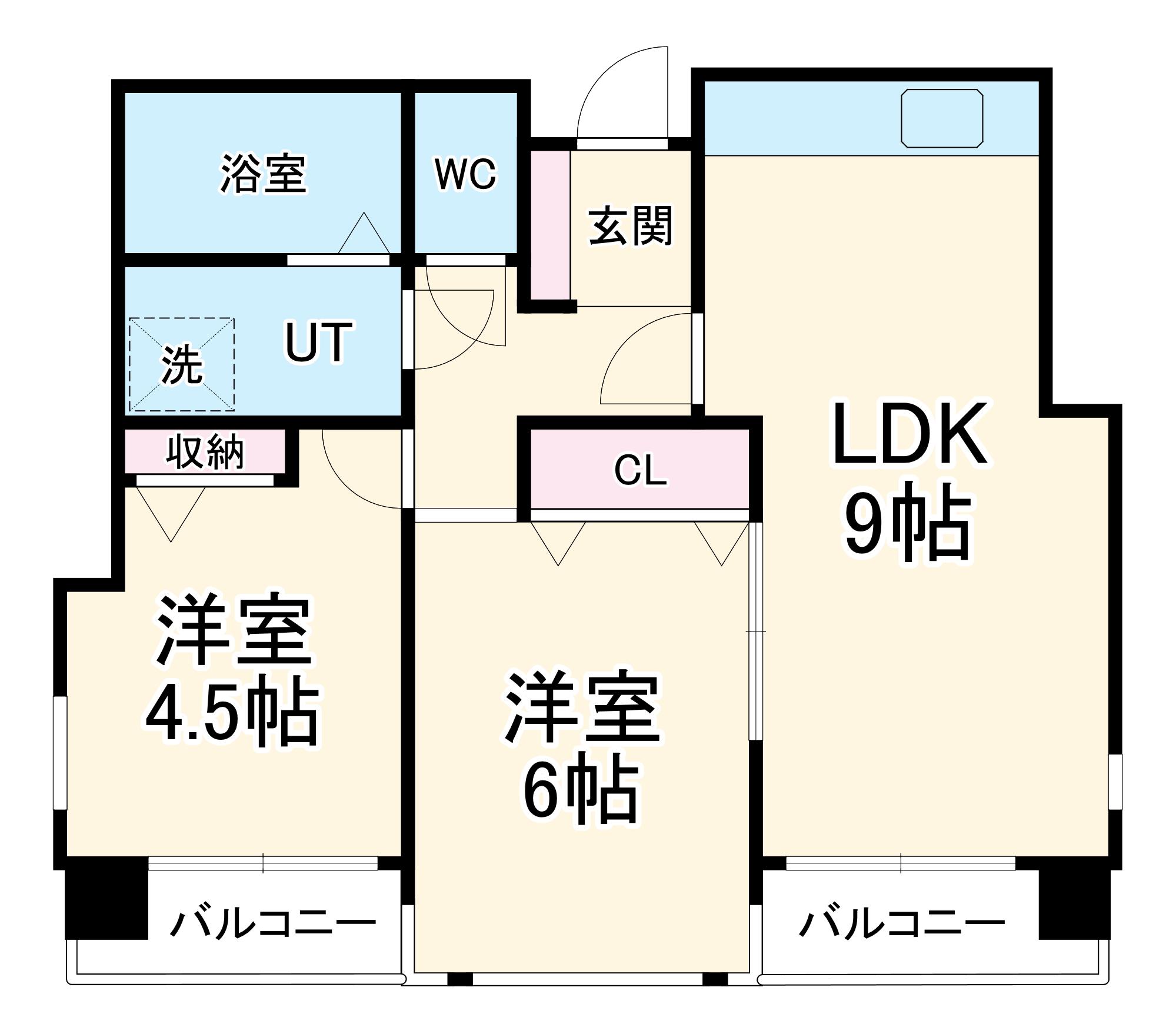 グランディ城見1(2LDK/4階)の間取り写真