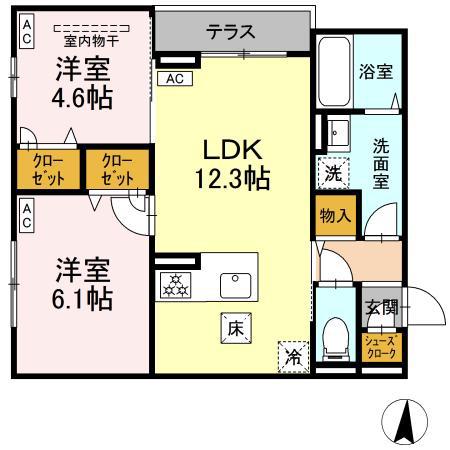 セレスティア柴又Ⅴ(2LDK/1階)の間取り写真