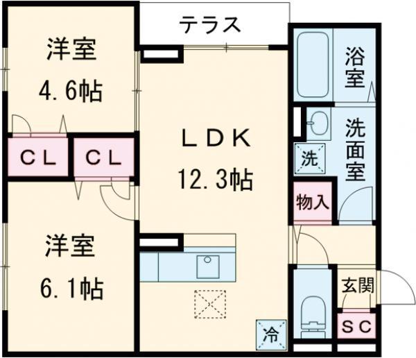 セレスティア柴又Ⅴ(2LDK/2階)の間取り写真