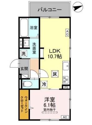 GRAMM下津林ウエスト(1LDK/3階)の間取り写真