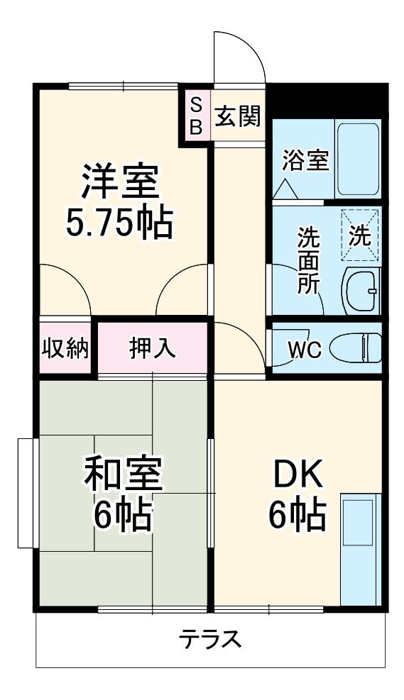 マウンテンビューハイツA棟(2LDK/1階)の間取り写真