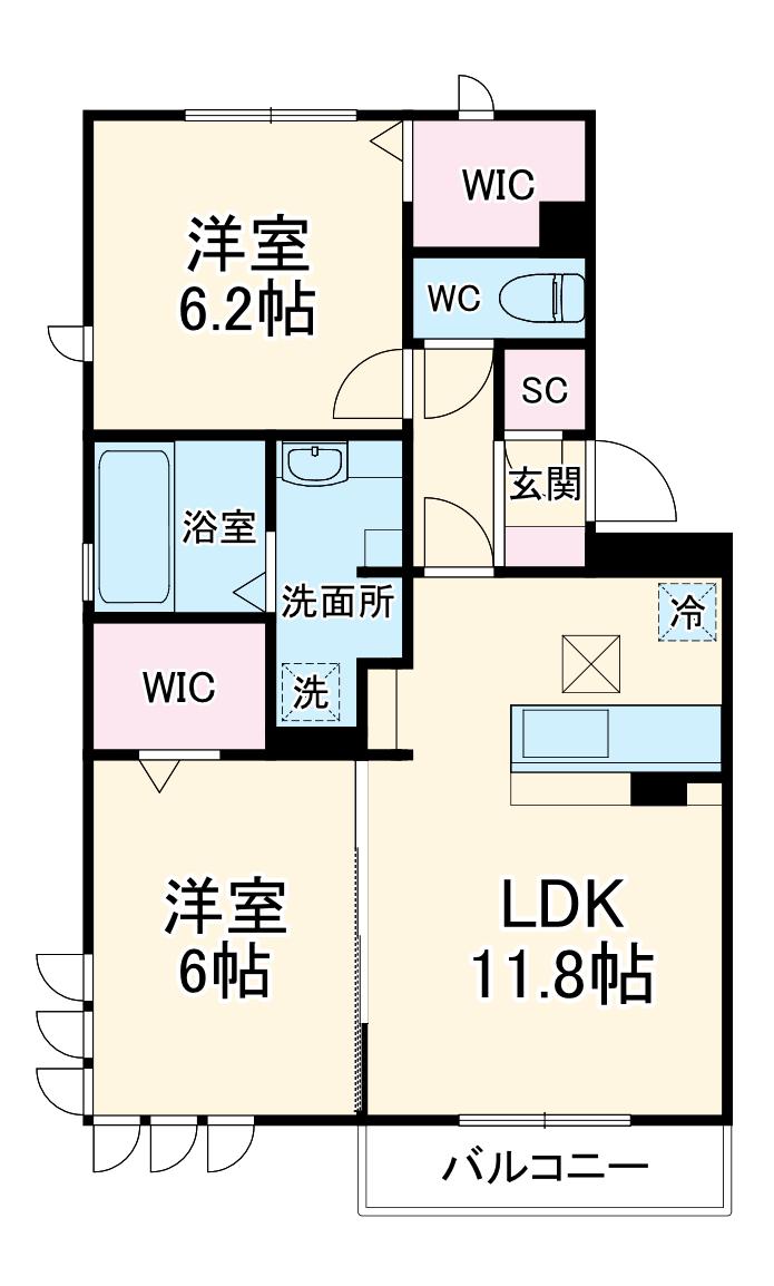 ロイジェントパークスレイクタウンⅡA(2LDK/2階)の間取り写真