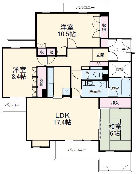 グランドメゾン東豊中ウエスト壱番館(3LDK/1階)の間取り写真