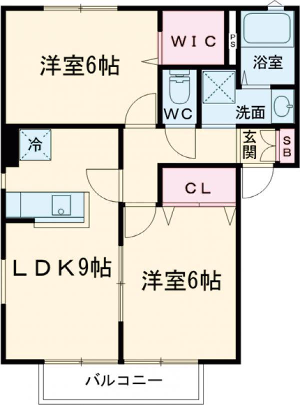 メルヴェーユ松代 C棟(2LDK/2階)の間取り写真