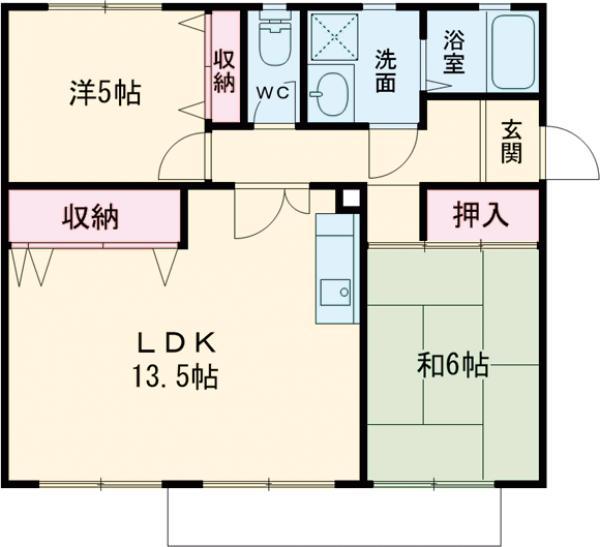 ソレイユ三宅Ⅱ(2LDK/1階)の間取り写真