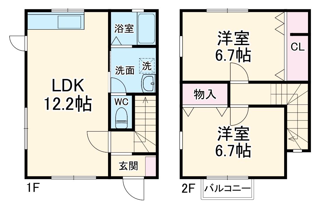 グリーンヒル新原C(2LDK/1階)の間取り写真