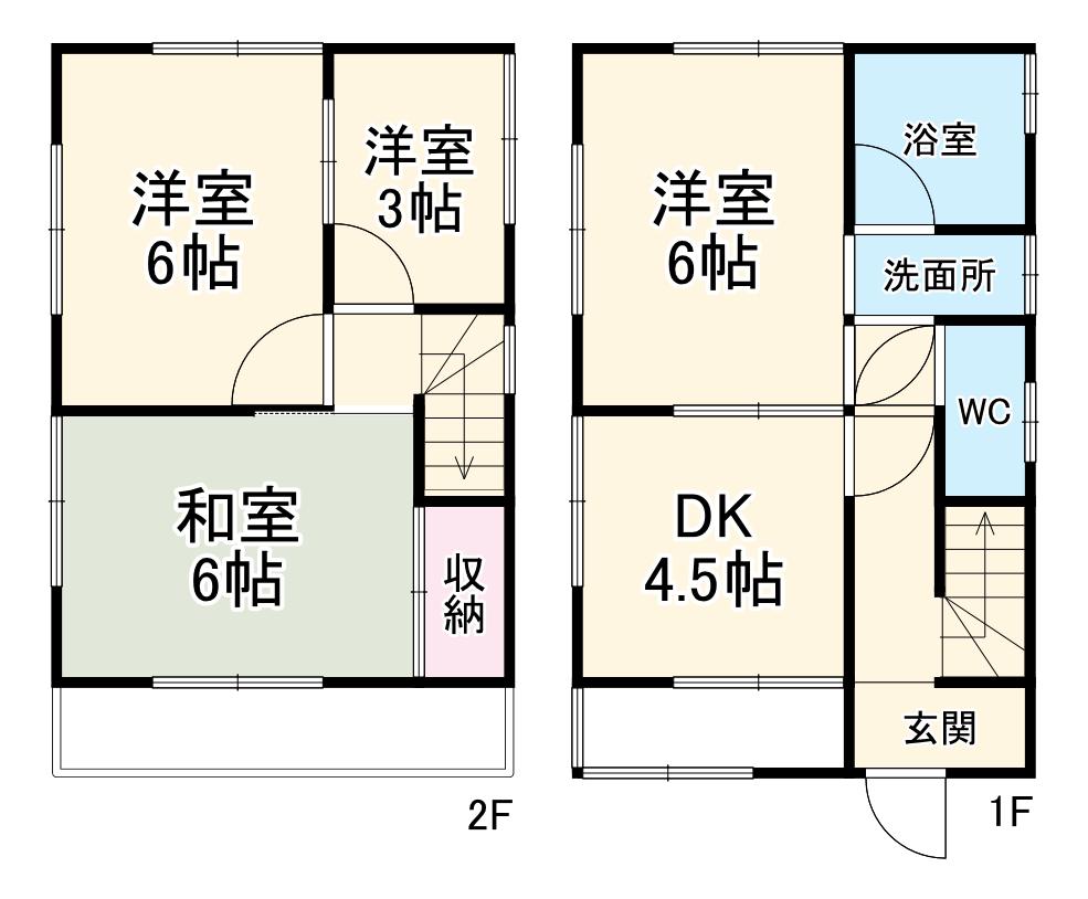 東海道本線 磐田駅 徒歩8分 2階建 築43年(4DK)の間取り写真