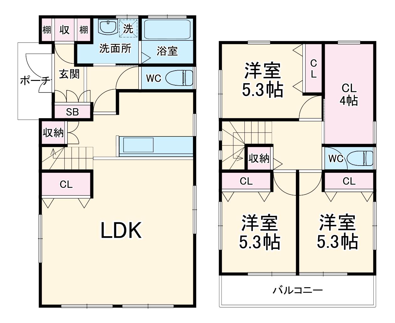 小田急電鉄小田原線 本厚木駅 徒歩8分 2階建 築22年(4LDK)の間取り写真