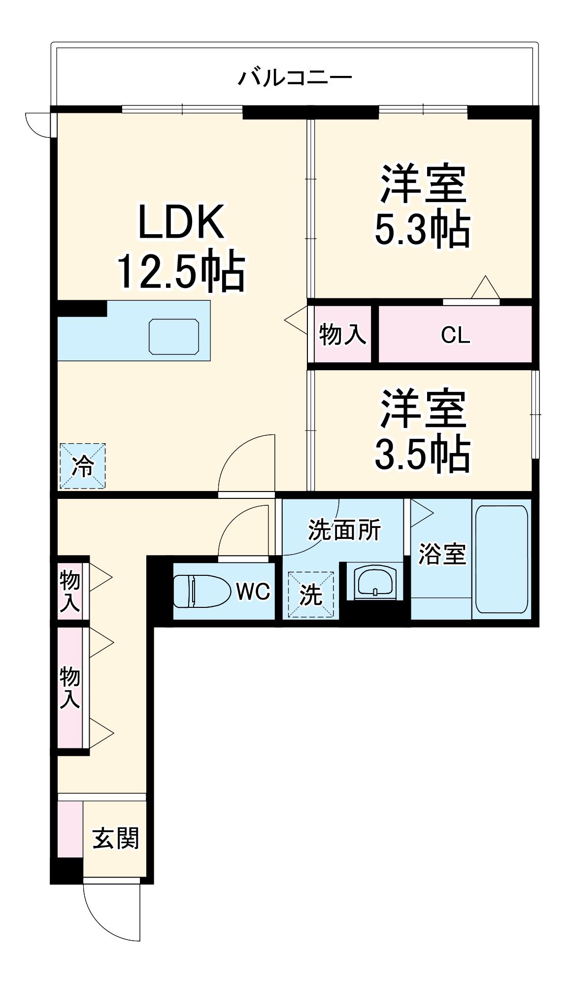 NOBLE RAFFINER 元町(2LDK/2階)の間取り写真