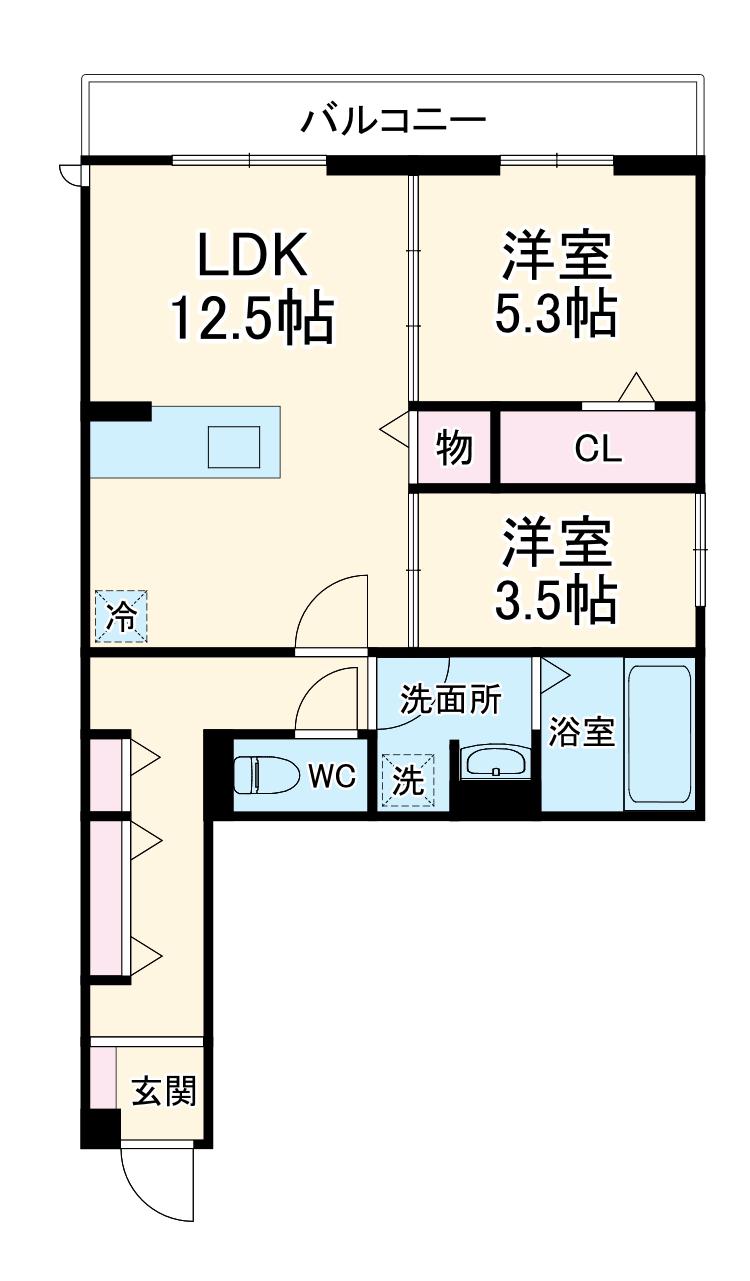 NOBLE RAFFINER 元町(2LDK/3階)の間取り写真