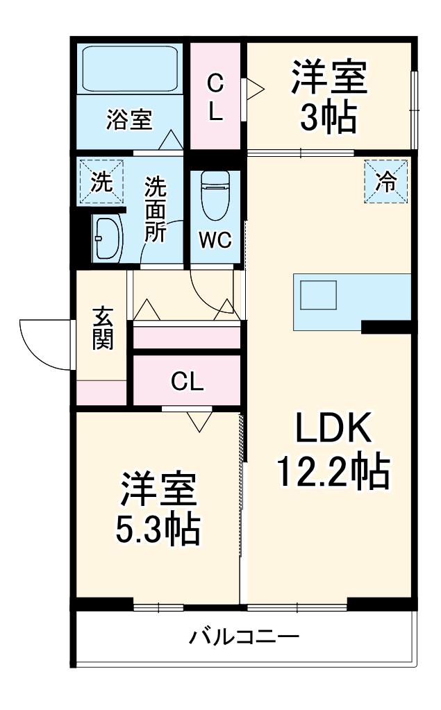 NOBLE RAFFINER 元町(2LDK/3階)の間取り写真