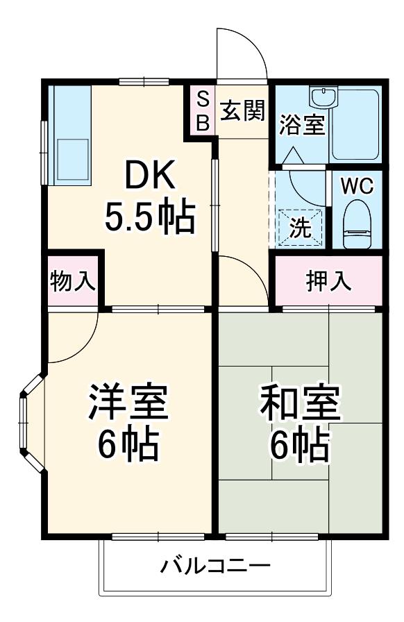 リューベル2(2DK/1階)の間取り写真