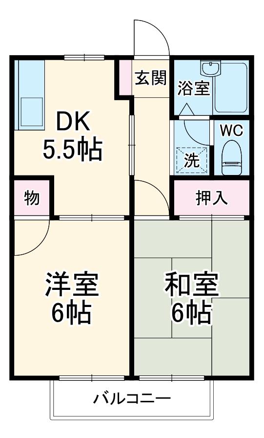 リューベル2(2DK/2階)の間取り写真