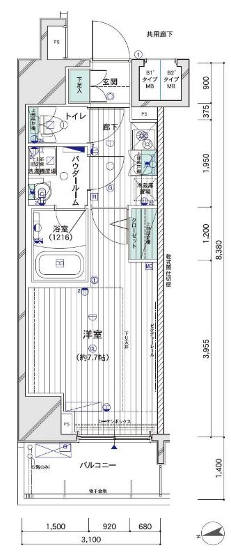 メインステージ大山2(1K/7階)の間取り写真