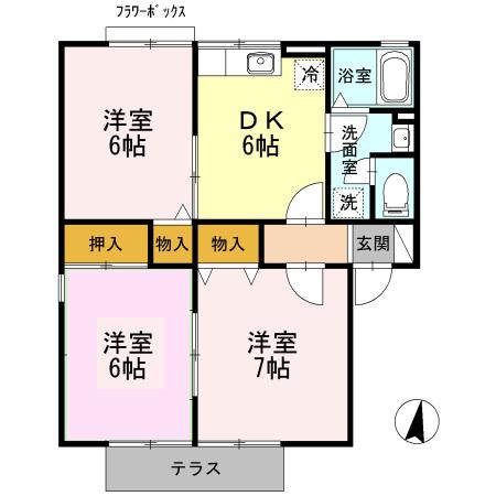 メゾンヤマショーⅡ A棟(3DK/2階)の間取り写真