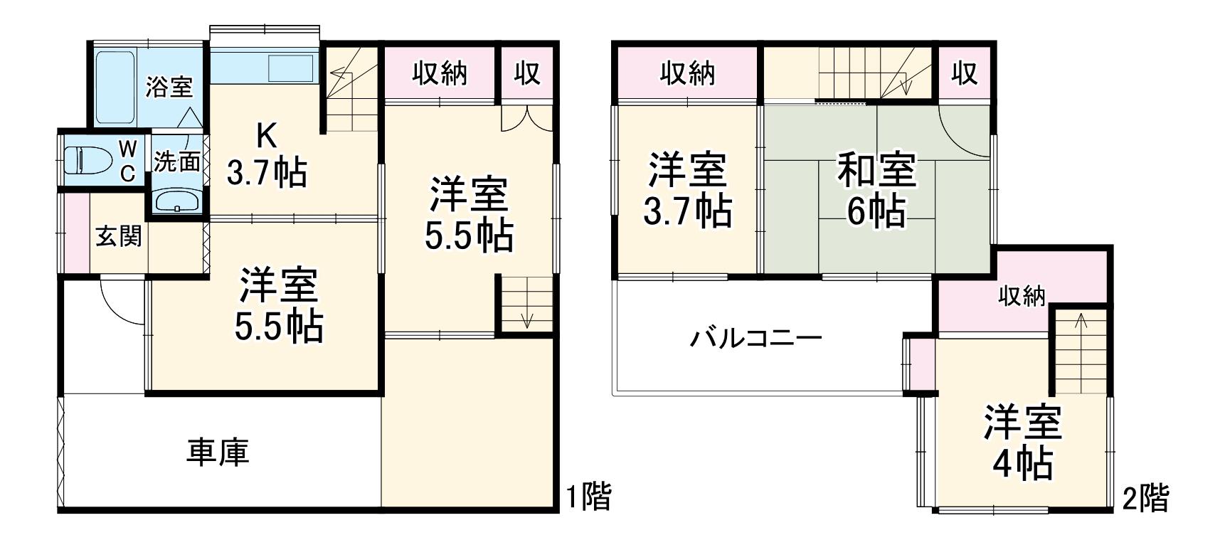 東武鉄道越生線 武州長瀬駅 徒歩9分 2階建 築55年(5K)の間取り写真