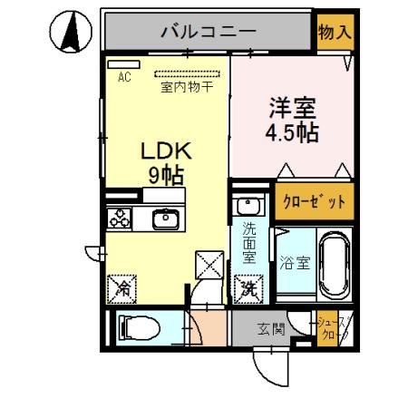D-ROOM石橋(1LDK/1階)の間取り写真