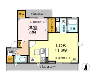 コージーコート・F(1LDK/1階)の間取り写真