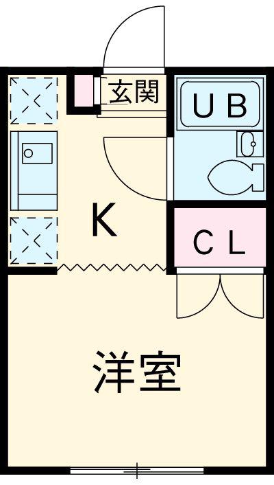 グリーンビュー若葉(ワンルーム/2階)の間取り写真