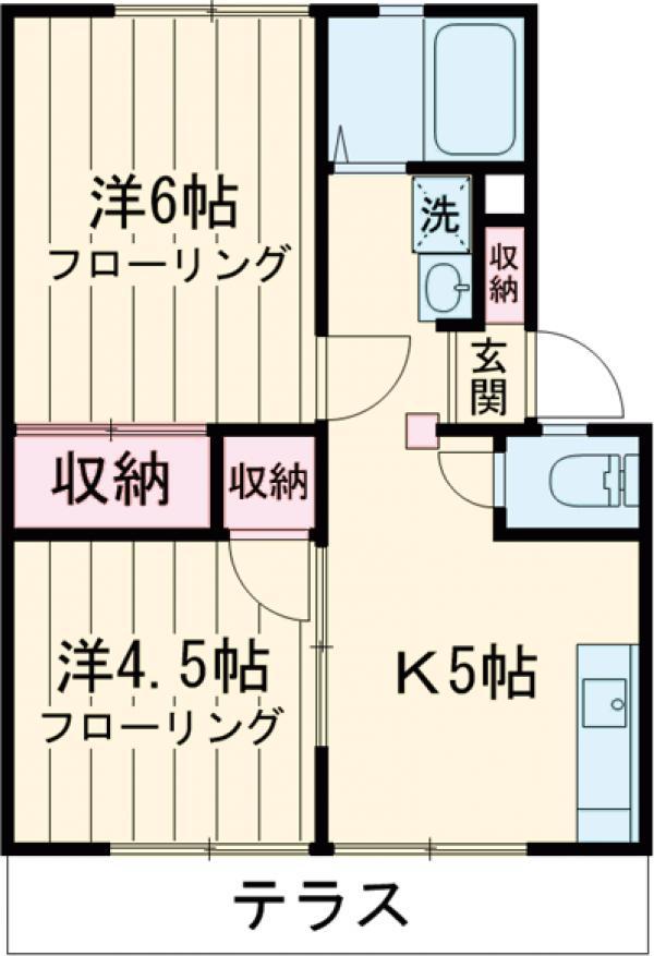 ツインハイムⅡ(2K/1階)の間取り写真
