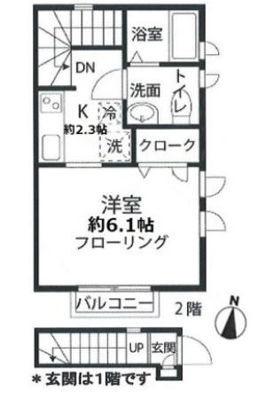 ミスズⅡ(1K/2階)の間取り写真