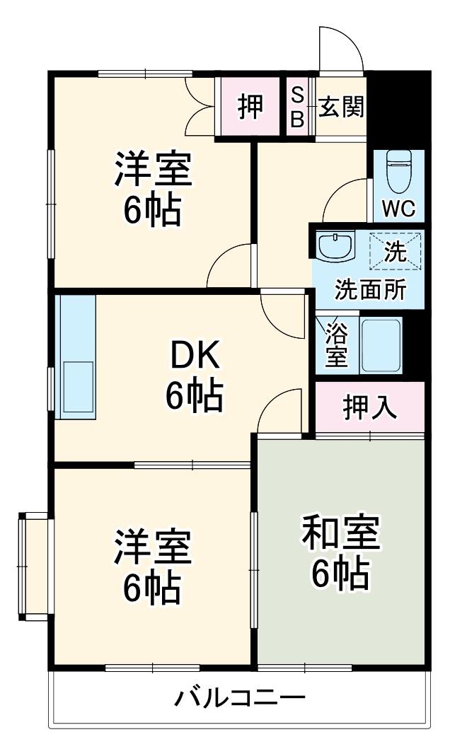 ベアーキャッスル(3DK/1階)の間取り写真