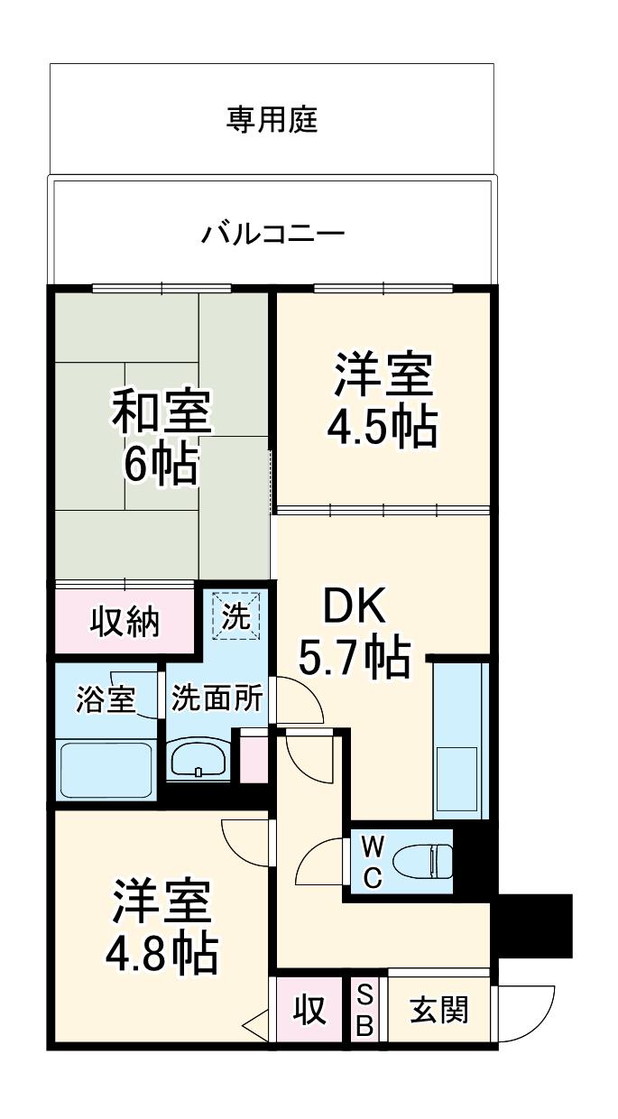ライオンズマンション浦和原山(3DK/1階)の間取り写真