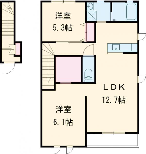 城山ヒルズB(2LDK/2階)の間取り写真