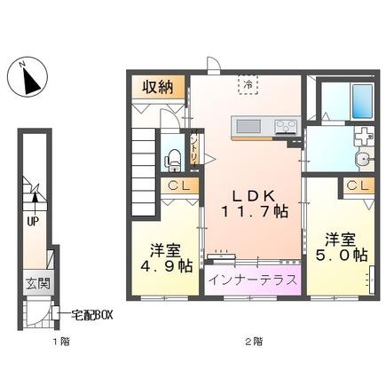 清須市花水木アパート(2LDK/2階)の間取り写真