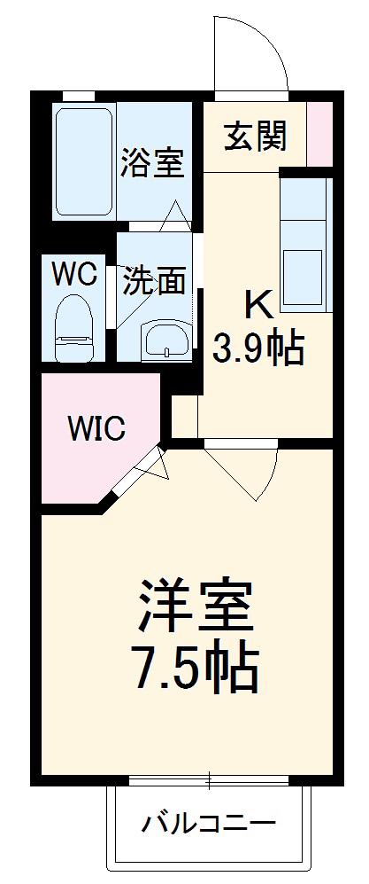 セレナ東海岸北2(1K/2階)の間取り写真