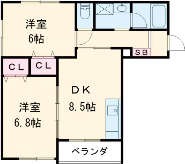 ルネ・丸美Ⅳ(2DK/2階)の間取り写真