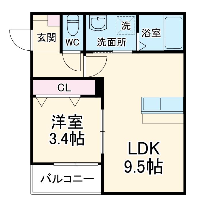 LE COCON豊橋Ⅱ(1LDK/3階)の間取り写真