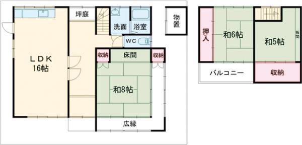 京福嵐山本線 有栖川駅 徒歩8分 2階建 築47年(3LDK)の間取り写真